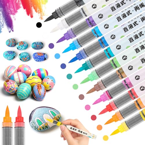 TWOHANDS Acrylstifte für Steine Wasserfest,12 Farben Permanent Marker, Steine Bemalen Acrylstifte für Ostern Basteln Leinwand Ostereier Holz Manga Kunstler DIY Fotoalben Hochzeit Papier, 21700 von TWOHANDS