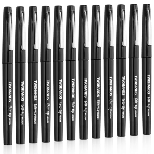 TWOHANDS Filzstifte, feine Spitze, schwarze Fineliner, mittlere Spitze (0,7 mm), für Tagebuch, Notizen, Schreibmarker, schnell trocknend, 12 Stück, 22011 von TWOHANDS