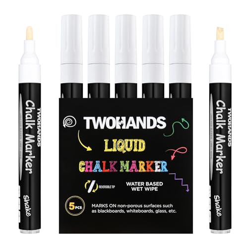 TWOHANDS Kreidestifte für Tafel Abwaschbar, weiß, Kreidemarker 3mm & 4.5mm Umkehrbare Spitze, Flüssigkreide Marker für Fenster, Tafeln, Glas, 5 Stück,19530 TWOHANDS Kreidestifte für Tafel Abwaschbar, weiß, Kreidemarker 3mm & 4.5mm Umkehrbare Spitze, Flüssigkreide Marker für Fenster, Tafeln, Glas, 5 Stück,19530 von TWOHANDS