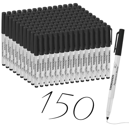 TWOHANDS Permanent Marker Set, 150 Schwarz Marker Stifte mit 0,5mm Ultrafeine Spitze, Wasserfest, Schnell-trocknend, Wischfest, für Karton, Kunststoff, Glas, Holz, Metall, 21649 TWOHANDS Permanent Marker Set, 150 Schwarz Marker Stifte mit 0,5mm Ultrafeine Spitze, Wasserfest, Schnell-trocknend, Wischfest, für Karton, Kunststoff, Glas, Holz, Metall, 21649 von TWOHANDS
