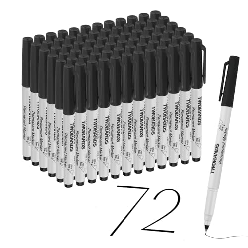 TWOHANDS Permanent Marker Set, 72 Schwarz Marker Stifte mit 0,5mm Ultrafeine Spitze, Wasserfest, Schnell-trocknend, Wischfest, für Karton Kunststoff Glas Holz Metall, 21632 von TWOHANDS