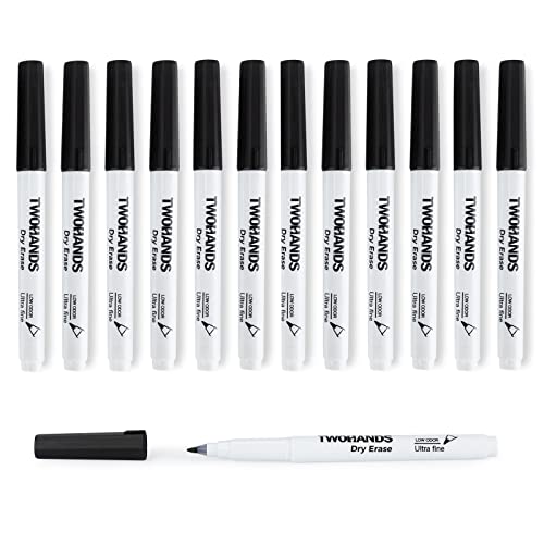 TWOHANDS Whiteboard Marker Set,12 Whiteboard Stifte Dünne Spitze,Rundspitze 0.7mm,Abwischbar - für Flipchart,Magnettafel,Memoboard,20536 von TWOHANDS