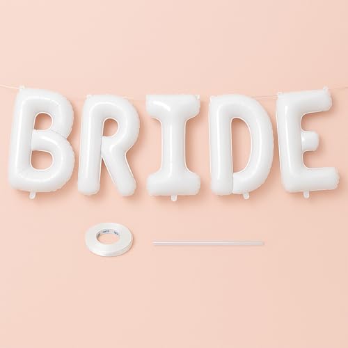 101,6 cm weiße Brautballons für Junggesellinnenabschiede Dekorationen, TWPER großer Folienbuchstabe, Ballonbanner Kit mit Band Strohhalm für Brautdusche Hochzeit Verlobung Foto Requisiten 101,6 cm weiße Brautballons für Junggesellinnenabschiede Dekorationen, TWPER großer Folienbuchstabe, Ballonbanner Kit mit Band Strohhalm für Brautdusche Hochzeit Verlobung Foto Requisiten von TWPER