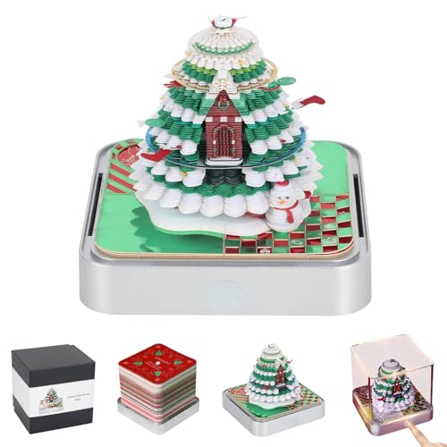 2026 3D Kalender mit LED-Lichtern,3D Notizblock Papier Pad Papier Kreative,Kunst Baustein,Papierkunst,Baumhaus mit Anzeigebox Abreißaufkleber,Tischdeco,284pcs,9.8x9.8x 8.5cm (Silber Weihnachtsbaum) von TWSOUL