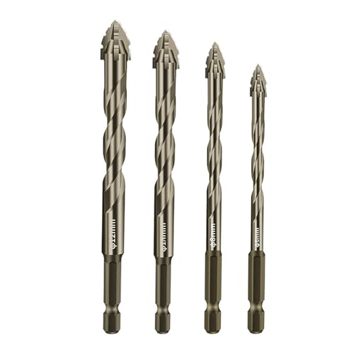 Exzentrischer Bohrer mit vier Nuten und Sägezahnung,vierschneidiger Sägezahn-Exzenterbohrer, 1/4 Sechskantschaft,Bohrer-Set mit hoher Härte abgeschrägter Spitze (6/8/10/12 mm,Gelb 4 Stück) von TWSOUL