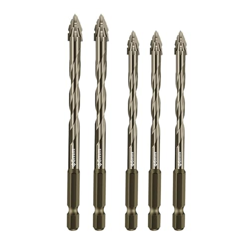 Exzentrischer Bohrer mit vier Nuten und Sägezahnung,vierschneidiger Sägezahn-Exzenterbohrer, 1/4 Sechskantschaft,Bohrer-Set mit hoher Härte abgeschrägter Spitze (6/8 mm,Gelb 5 Stück) von TWSOUL