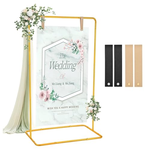 Staffelei Ständer Für Hochzeitsschild Poster,173x80x50cm,Hochzeitsschild-Halter,Aufschrift Welcome to Our Wedding Sign mit 4 Lederriemen,Leinwand Ständer,Hochzeit Staffeleien für Schilder (Gold) von TWSOUL