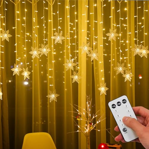 TWSOUL Weihnachten Schneeflocke Lichterketten, 4 M 19 LED Lichterkette Batterie mit Timer Fernbedienung 8 Modi, Fenstervorhang Lichterkette für Hochzeit, Weihnachten, Geburtstagsfeiern, Dekoration von TWSOUL
