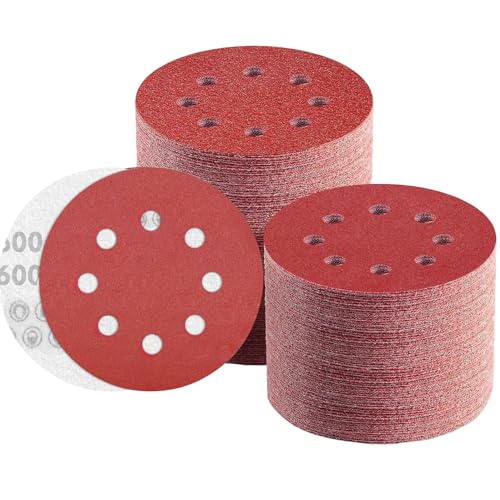 Schleifpapier 125mm Klett 600 Körnung, 8 Loch Schleifscheiben 125mm Klett für Rund Exzenterschleifer by TWSTYIAL（110 Stück ） von TWSTYFAL
