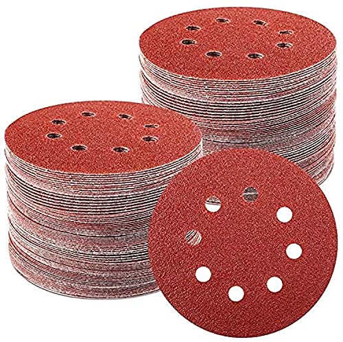 TWSTYIAL 100 Stück Schleifpapier Klett Set für 125mm Schleifscheiben, 8 Löcher Schleifpapier für Holz, Rund Scheiben mit Klettverschluss für Exzenterschleifer: 60/80/100/120/180/240/320 Körnung von TWSTYFAL