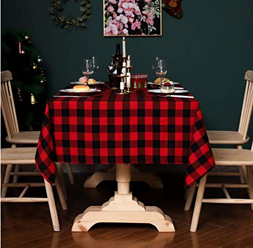TWYYDP Rechteckige Tischdecke Weihnachten Gestreifte Tischdecke Aus Baumwolle Rot-Schwarz Kariert Staubtuch Feiertagsbanketttischtuch 140x240cm von TWYYDP