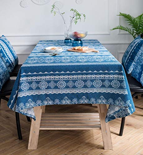 TWYYDP Tischtuch Blaue Tischdecke Rechteck,Vintage Mandala Blumendruck Baumwolltischdecke, Größen,140x220cm von TWYYDP