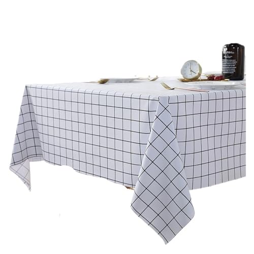 Dicke, rechteckige, mit Gittermuster Bedruckte Tischdecke, wasserdicht, ölbeständig, for Zuhause, Küche, Esstisch, Abdeckmatte, Wachstuch, waschbar(White,120 * 120cm) von TXLEAPEY