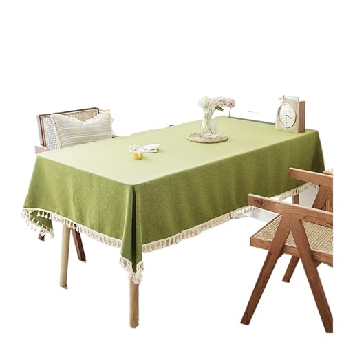 Graue Tischdecken mit Baumwollquasten, rechteckige Tischdecke for Küche und Esszimmer(Green,140x240cm) von TXLEAPEY