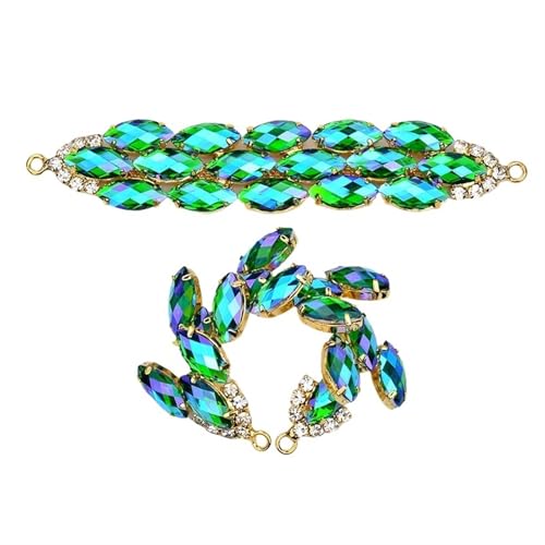 TXLEAPEY 2 Stück Nähen Rose AB Glas Blume Strass Gold Klaue Kristall Applikation mit Einstellung Flatback Strass Nähen auf Steine(20X100mmAquamarineAB) von TXLEAPEY