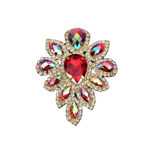 TXLEAPEY 2 Stück Nähen Rose AB Glas Blume Strass Gold Klaue Kristall Applikation mit Einstellung Flatback Strass Nähen auf Steine(45x59mm Red AB) von TXLEAPEY