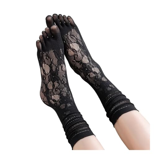 TXLEAPEY 3 Paar Zehensocken aus Spitze for Damen, Sommer, aushöhlen, Netzstoff, Fünf-Finger-Socken, hohe Baumwollsocken(3 Pairs Black) von TXLEAPEY