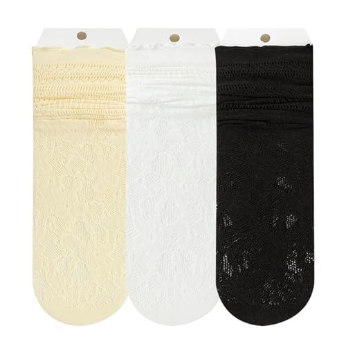 TXLEAPEY 3 Paar Zehensocken aus Spitze for Damen, Sommer, aushöhlen, Netzstoff, Fünf-Finger-Socken, hohe Baumwollsocken(3 Pairs Mix) von TXLEAPEY
