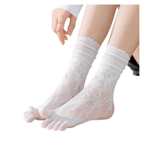 TXLEAPEY 3 Paar Zehensocken aus Spitze for Damen, Sommer, aushöhlen, Netzstoff, Fünf-Finger-Socken, hohe Baumwollsocken(3 Pairs White) von TXLEAPEY