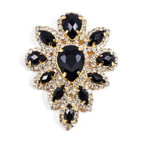 TXLEAPEY 5,8 * 4,5 cm Kristall AB Glas Strass Gold Basis Multicolor Nähen Auf Strass Applique for Hochzeit Kleid(Black) von TXLEAPEY