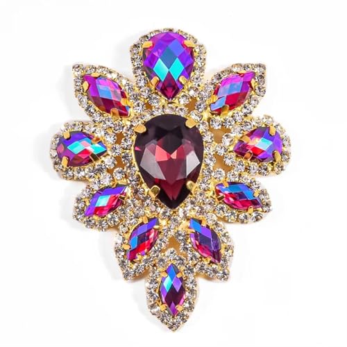 TXLEAPEY 5,8 * 4,5 cm Kristall AB Glas Strass Gold Basis Multicolor Nähen Auf Strass Applique for Hochzeit Kleid(Mid.Purple) von TXLEAPEY