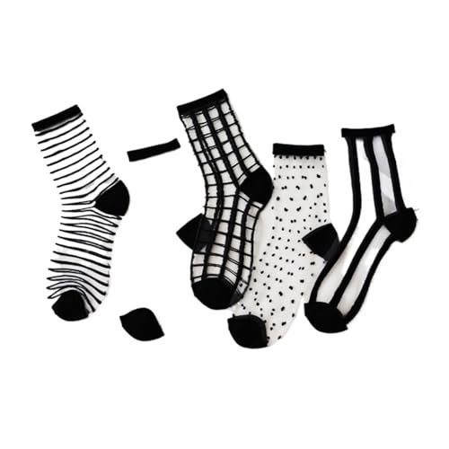 TXLEAPEY 5 Paar Damensocken aus durchsichtigem Netzstoff, Seidensocken, ultradünn, transparent, Kristallspitze, elastisch, for den Sommer(Black) von TXLEAPEY