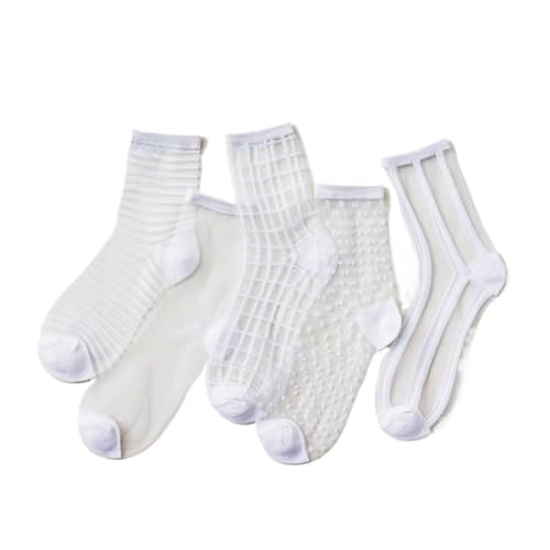 TXLEAPEY 5 Paar Damensocken aus durchsichtigem Netzstoff, Seidensocken, ultradünn, transparent, Kristallspitze, elastisch, for den Sommer(White) von TXLEAPEY