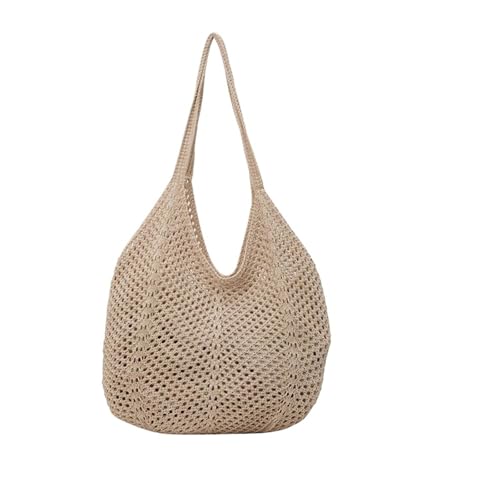 TXLEAPEY Modische, hohlgewebte Umhängetasche for Damen, große Kapazität, strickende Unterarmtasche, solide Häkel-Tragetasche, Handtasche, Sommer-Strandtasche aus Netzstoff(Beige) von TXLEAPEY