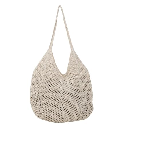 TXLEAPEY Modische, hohlgewebte Umhängetasche for Damen, große Kapazität, strickende Unterarmtasche, solide Häkel-Tragetasche, Handtasche, Sommer-Strandtasche aus Netzstoff(Black) von TXLEAPEY
