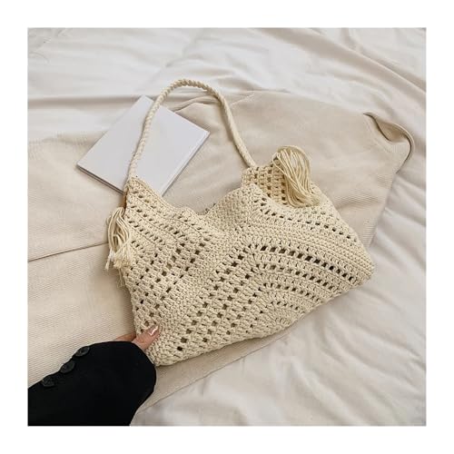 TXLEAPEY Umhängetasche for Damen, einfarbig, mit Kordelzug, Netzstoff, Urlaubstasche, Handtasche, großes Fassungsvermögen for Shopping-Date(Beige) von TXLEAPEY