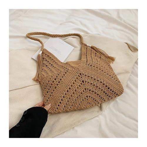 TXLEAPEY Umhängetasche for Damen, einfarbig, mit Kordelzug, Netzstoff, Urlaubstasche, Handtasche, großes Fassungsvermögen for Shopping-Date(Khaki) von TXLEAPEY