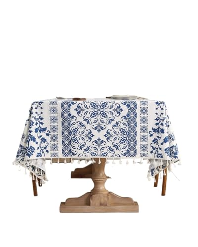 Tischdecke mit Blauer Blumenstruktur aus Baumwolle und Leinen, geeignet for Wohnzimmer, Couchtisch, Esstisch(150x300cm) von TXLEAPEY