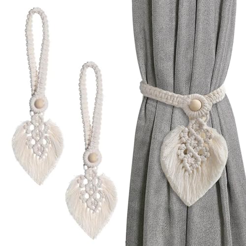 TXS 2 Stück Raffhalter für Vorhänge Vorhang Raffhalter Boho Gardinenhalter Baumwolle Vorhanghalter Boho Makramee Blätter Raffhalter für Gardinen Vorhang Halter für Schlafzimmer Büro Gardinen Deko von TXS