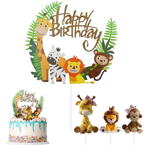 Tortendeko 1. Geburtstag Junge Waldtiere Happy Birthday Cake Topper Kuchen Deko Safari Tiere Dschungel für Kinder Mädchen von TXS