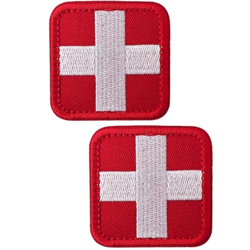 TXSN Medic Patches, Red Corss Erste-Hilfe-Aufnäher mit Klettverschluss, volle Stickerei, EMT-EMS-Abzeichen, Rot, 2 Stück TXSN Medic Patches, Red Corss Erste-Hilfe-Aufnäher mit Klettverschluss, volle Stickerei, EMT-EMS-Abzeichen, Rot, 2 Stück von TXSN
