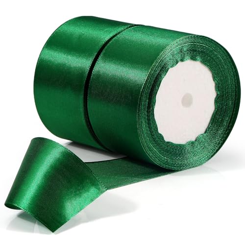 TXXATX Geschenkband Breit 50 mm Schleifenband Dunkelgrün Satinband Deko Geschenkbänder 46m Ribbon Band Hochzeit Stoff Dunkelgrün für Taufe Geburtstag Geschenkverpackung Weihnachtstischdeko von TXXATX