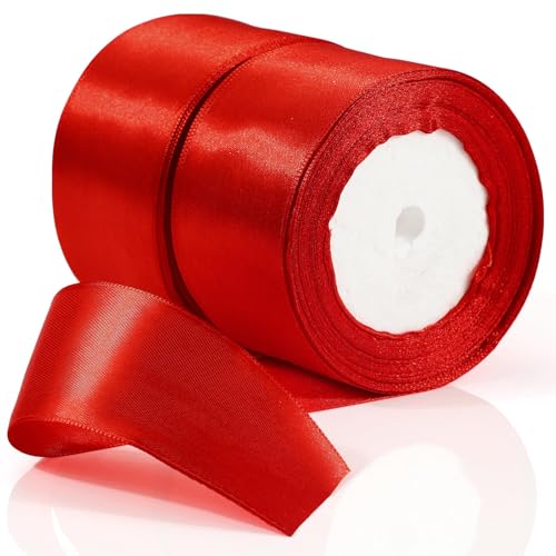 TXXATX Geschenkband Breit 50 mm Schleifenband Rot Satinband Deko Geschenkbänder 46m Ribbon Band Hochzeit Stoff Rot für Taufe Geburtstag Geschenkverpackung Weihnachtstischdeko von TXXATX