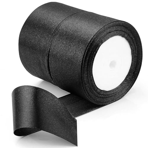 TXXATX Geschenkband Breit 50 mm Schleifenband Schwarz Satinband Deko Geschenkbänder 46m Ribbon Band Hochzeit Stoff Schwarz für Taufe Geburtstag Geschenkverpackung Weihnachtstischdeko von TXXATX