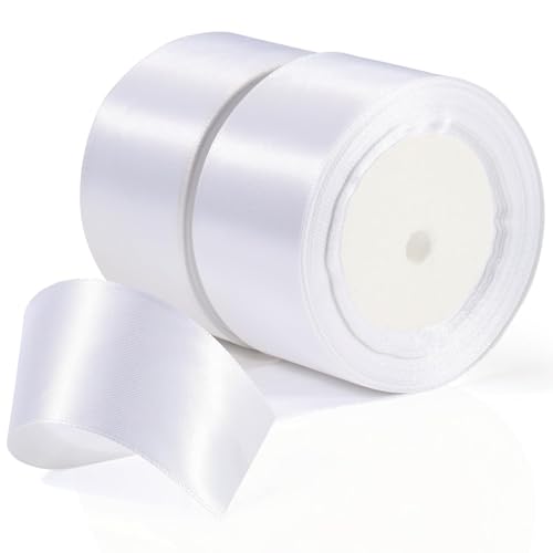 TXXATX Geschenkband Breit 50 mm Schleifenband Weiss Satinband Deko Geschenkbänder 46m Ribbon Band Hochzeit Stoff Weiss für Taufe Geburtstag Geschenkverpackung Weihnachtstischdeko von TXXATX