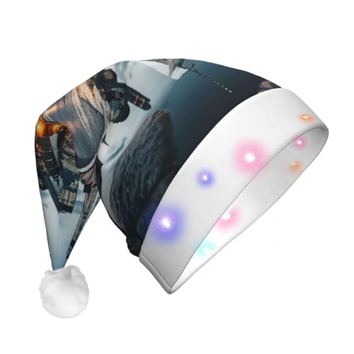 TYANG Berühmte Weihnachtsmannmütze mit Stadtbild-Druck, Weihnachtsmannmütze, Band, LED-Lichter, leuchtende Weihnachtsmannmütze von TYANG