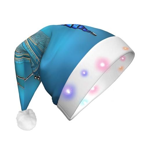 TYANG Blaue Odonata-Muster-Druck, Weihnachtsmannmütze, Weihnachtsmannmütze, Band, LED-Lichter, leuchtende Weihnachtsmannmütze TYANG Blaue Odonata-Muster-Druck, Weihnachtsmannmütze, Weihnachtsmannmütze, Band, LED-Lichter, leuchtende Weihnachtsmannmütze von TYANG