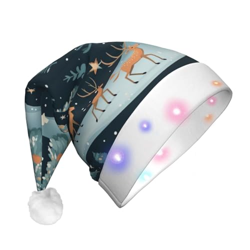 TYANG Blauer Weihnachtsbaum-Druck, Weihnachtsmannmütze, dekoriert, mit LED-Lichtern, leuchtende Weihnachtsmannmütze TYANG Blauer Weihnachtsbaum-Druck, Weihnachtsmannmütze, dekoriert, mit LED-Lichtern, leuchtende Weihnachtsmannmütze von TYANG