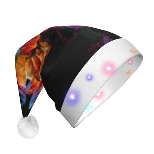 TYANG Bunte Blumenschädel-Druck, Weihnachtsmannmütze, Weihnachtsmannmütze, Band, LED-Lichter, leuchtende Weihnachtsmannmütze TYANG Bunte Blumenschädel-Druck, Weihnachtsmannmütze, Weihnachtsmannmütze, Band, LED-Lichter, leuchtende Weihnachtsmannmütze von TYANG