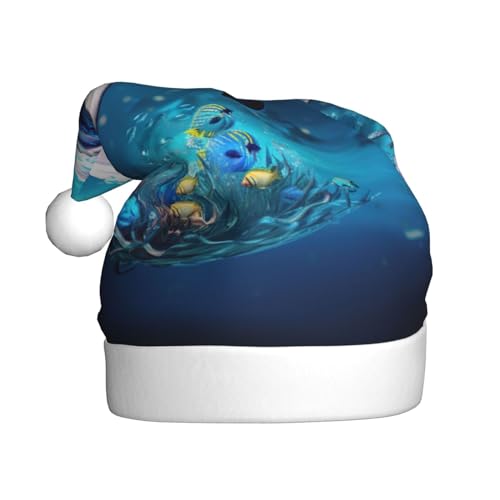 TYANG Einzigartige 3D-Tier-Delfin-Druck, Weihnachtsmannmütze, Weihnachtsmannmütze, Band TYANG Einzigartige 3D-Tier-Delfin-Druck, Weihnachtsmannmütze, Weihnachtsmannmütze, Band von TYANG