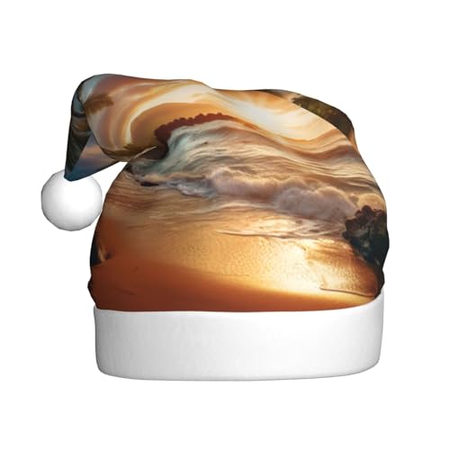 TYANG Hawaiianischer Strand mit Palmen bedruckt, Weihnachtsmannmütze, Weihnachtsmannmütze, Band von TYANG