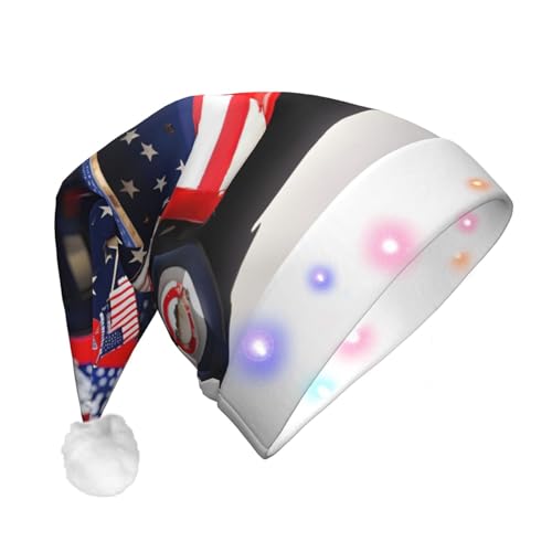TYANG Patriotischer Truck-Druck, Weihnachtsmannmütze, Weihnachtsmannmütze, Band, LED-Lichter, leuchtende Weihnachtsmannmütze von TYANG