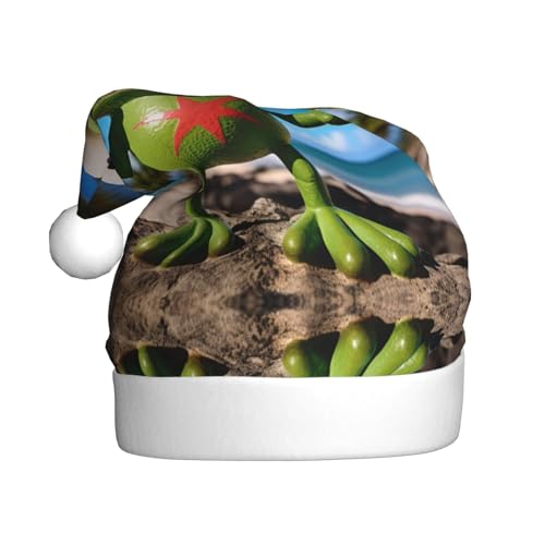 TYANG Puerto Rico-Flagge, Frosch, Palmen, bedruckt, Weihnachtsmannmütze, Weihnachtsmannmütze, Band von TYANG