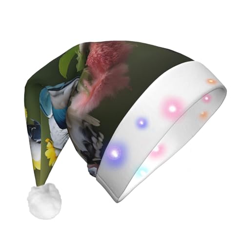 TYANG Schöne Kakadu-Vogel-Blumendruck-Weihnachtsmannmütze, Weihnachtsmannmütze, Band, LED-Lichter, leuchtende Weihnachtsmannmütze TYANG Schöne Kakadu-Vogel-Blumendruck-Weihnachtsmannmütze, Weihnachtsmannmütze, Band, LED-Lichter, leuchtende Weihnachtsmannmütze von TYANG