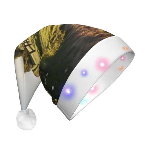 TYANG Schöne Weihnachtsmannmütze mit Dorfdruck, Weihnachtsmannmütze, Band, LED-Lichter, leuchtende Weihnachtsmannmütze TYANG Schöne Weihnachtsmannmütze mit Dorfdruck, Weihnachtsmannmütze, Band, LED-Lichter, leuchtende Weihnachtsmannmütze von TYANG