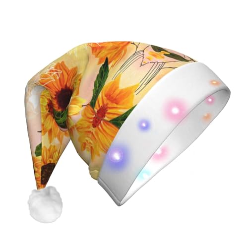 TYANG Schöne Weihnachtsmannmütze mit Sonnenblumen-Druck, Weihnachtsmannmütze, Band, LED-Lichter, leuchtende Weihnachtsmannmütze TYANG Schöne Weihnachtsmannmütze mit Sonnenblumen-Druck, Weihnachtsmannmütze, Band, LED-Lichter, leuchtende Weihnachtsmannmütze von TYANG